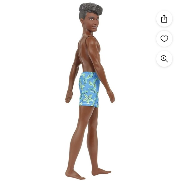 BARBIE KEN BEACH DOLL WITH DARK HAIR AND COLORFUL TROPICAL SWIM TRUNKS NWT - Picture 5 of 7